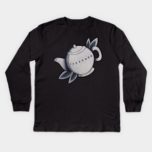 Teapot with Tea Leaves Kids Long Sleeve T-Shirt